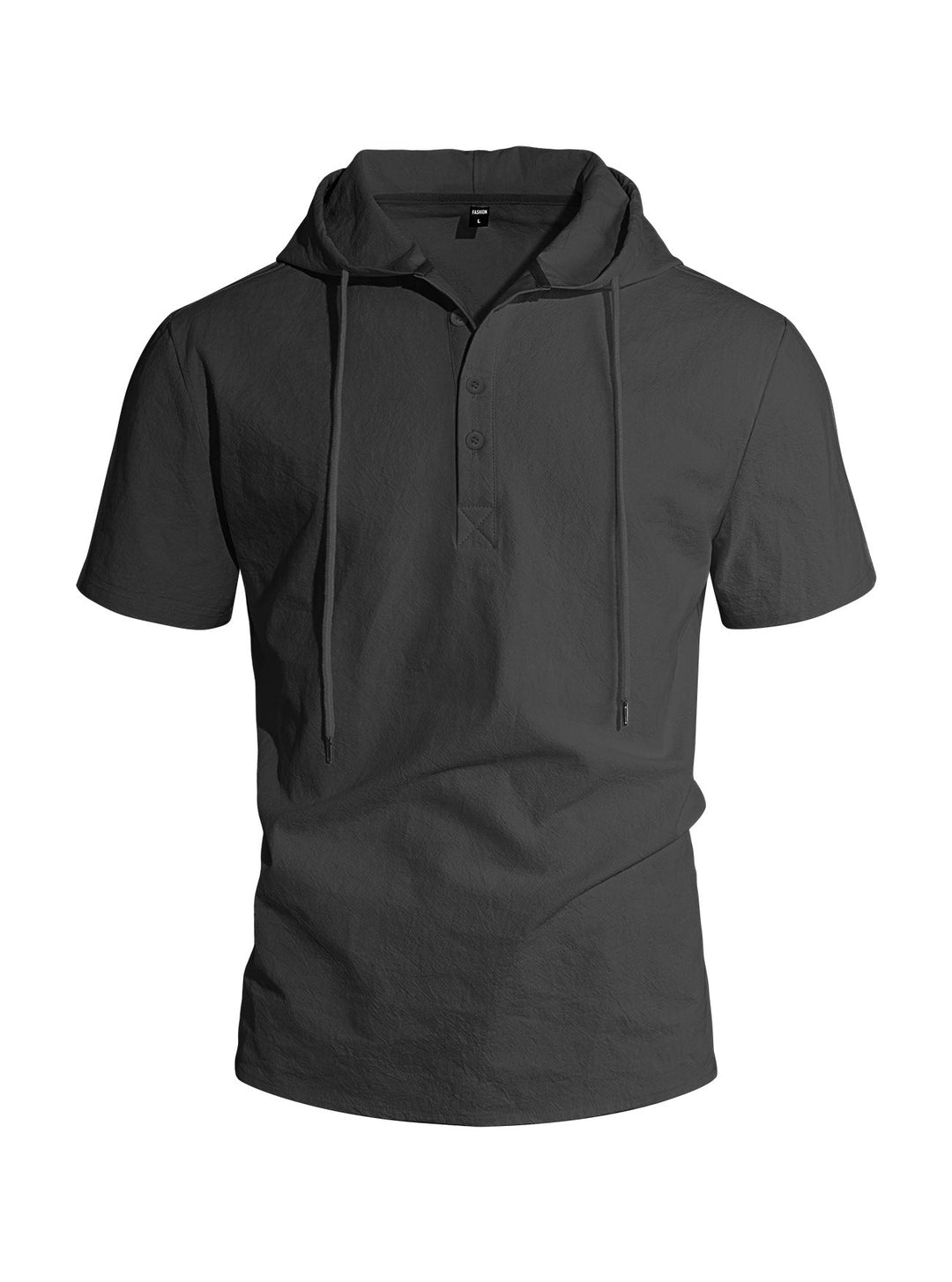 Herren nan kurzärmeliges Kapuzen-Henley aus Slub-Baumwolle mit verdeckter Knopfleiste und Kordelzug