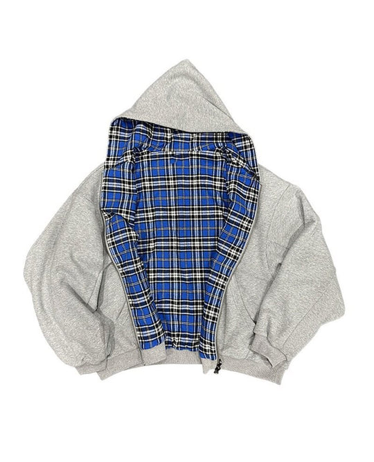 Damen Oversized Kapuzenjacke mit kariertem Innenfutter und durchgehendem Reißverschluss Shop Nory