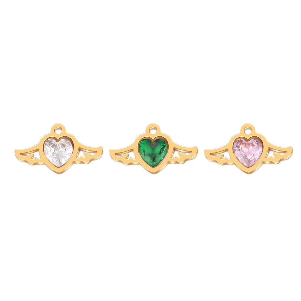 Damen Anhänger mit flügelartigem Herzen und grünem Kristall Shop Nory