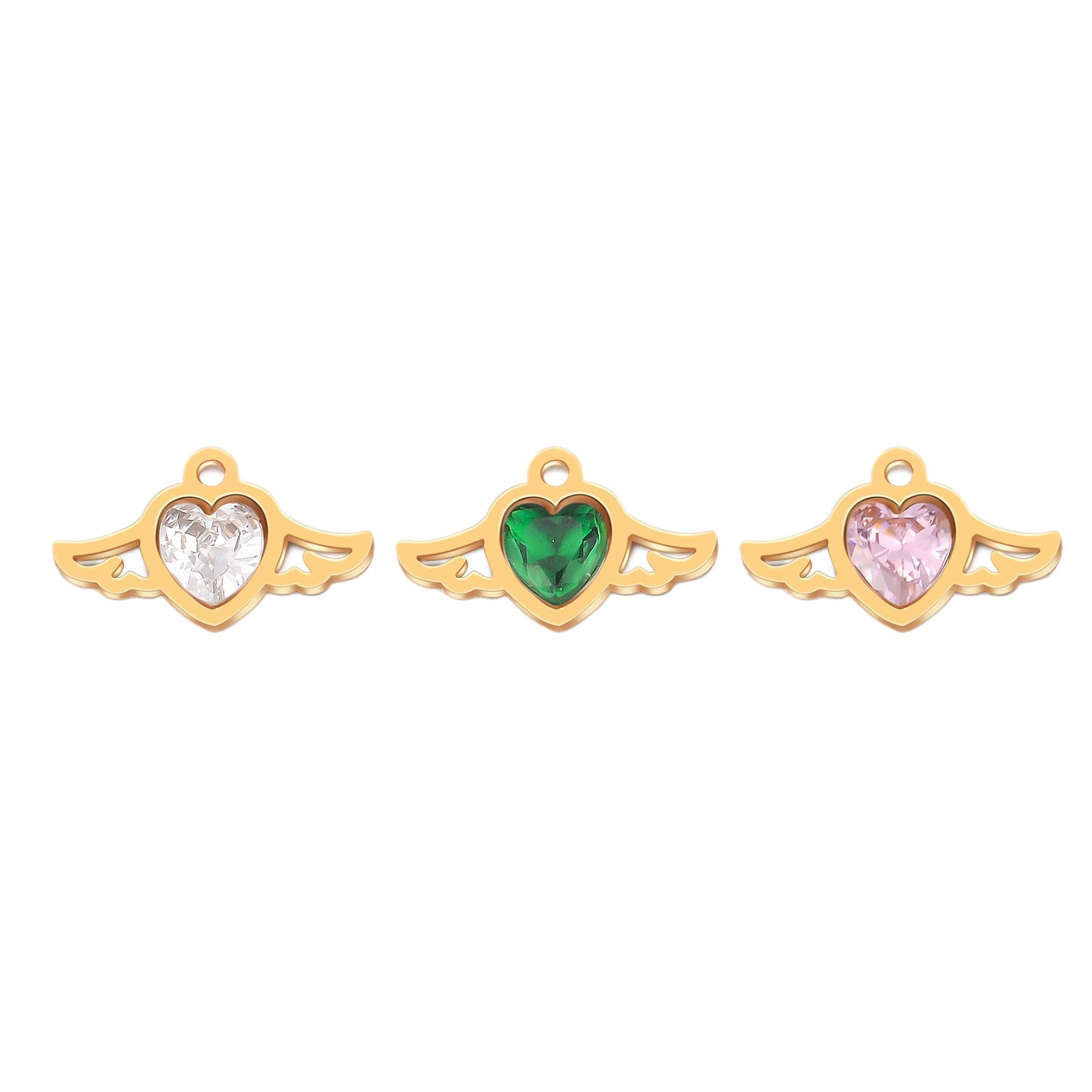 Damen Anhänger mit flügelartigem Herzen und grünem Kristall Shop Nory