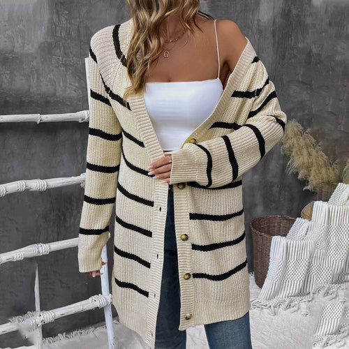 Damen Lässiger Strickcardigan mit Streifen Shop Nory
