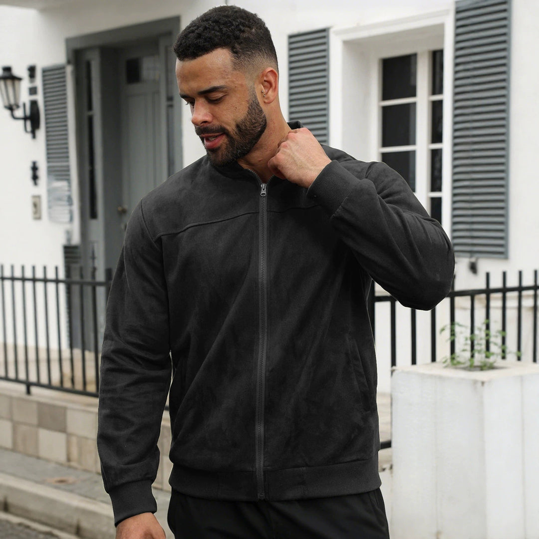 Herren Leichte Bomberjacke im Velours-Look mit Reißverschluss und Rippbündchen Shop Nory