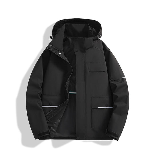 Herren dreilagige Trekkingjacke mit verschweißten Nähten, Kapuze und Multifunktionstaschen Shop Nory