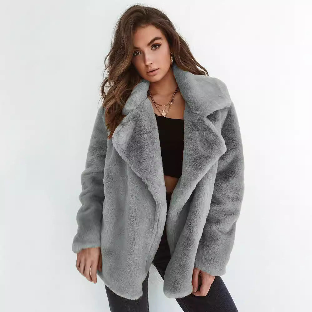 Damen Kuscheliger Oversized Kunstpelz-Mantel mit großem Reverskragen Shop Nory