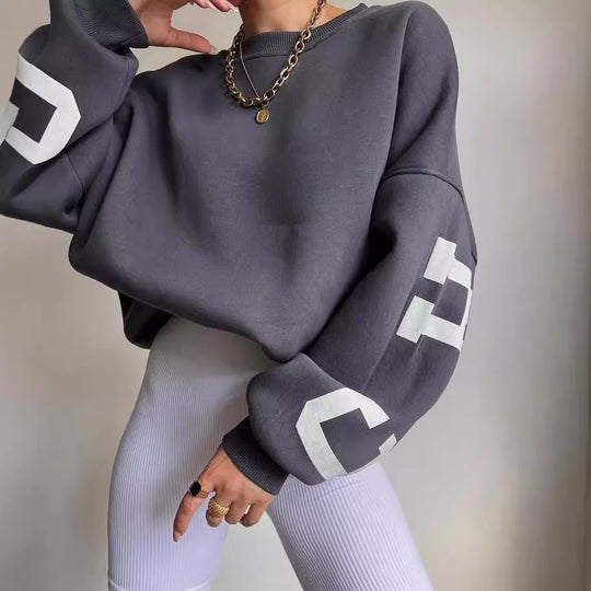 Damen Oversized Sweatshirt mit Blockprint-Ärmeln und weitem Drop-Shoulder-Schnitt Shop Nory