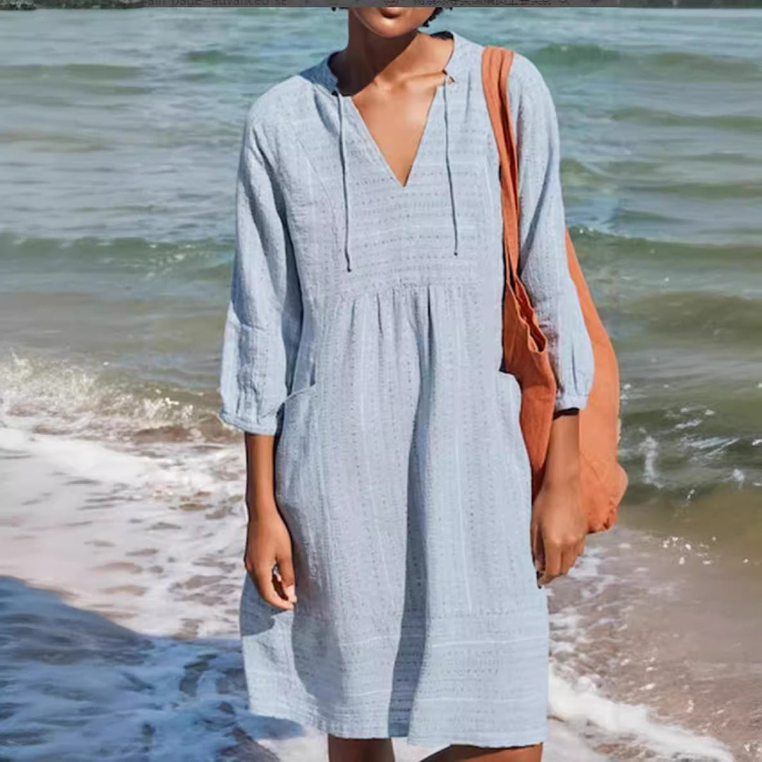 Damen lässiges Sommerkleid mit Kapuze und Taschen