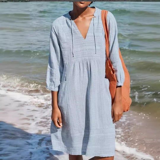 Damen lässiges Sommerkleid mit Kapuze und Taschen