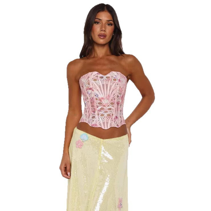 Damen Hochwertiges Spitzen-Corsagen-Oberteil mit tiefem Herz-Ausschnitt und raffinierten Details Shopnory