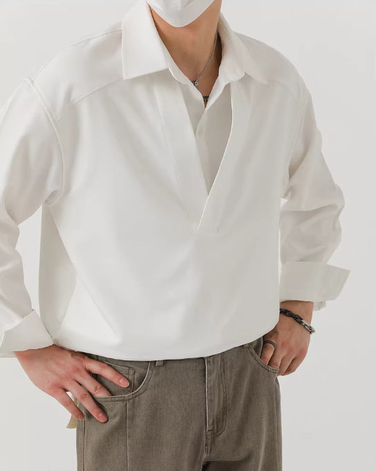 Herren Hemd-Pullover im Oversize-Schnitt mit tiefem V-Ausschnitt und klassischem Kragen Shop Nory