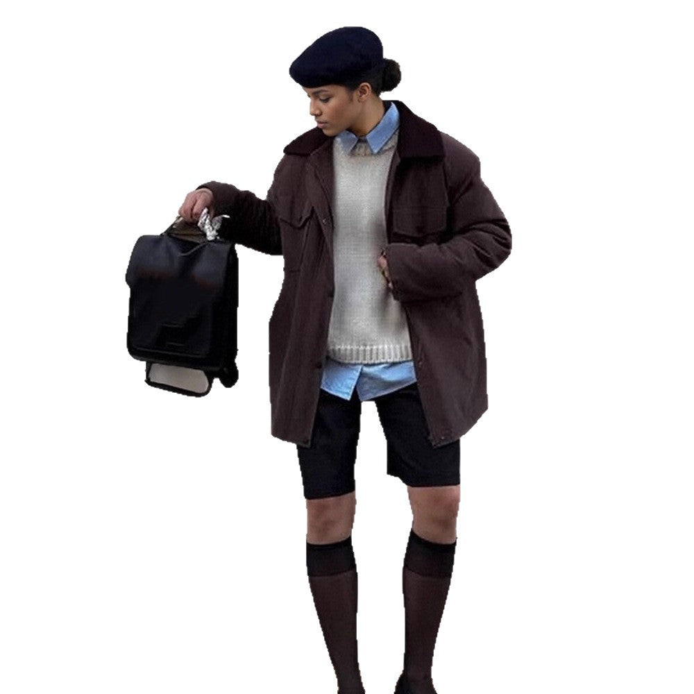 Damen Boxy-Utility-Kurzmantel mit kontrastkragen und aufgesetzten Pattentaschen Shop Nory