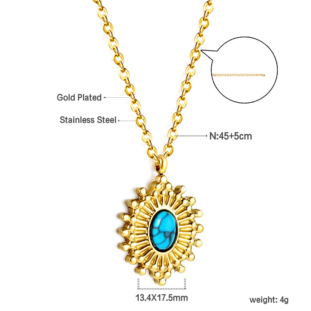 Damen Halskette mit goldplattiertem Anhänger und türkisfarbenem Stein Shop Nory