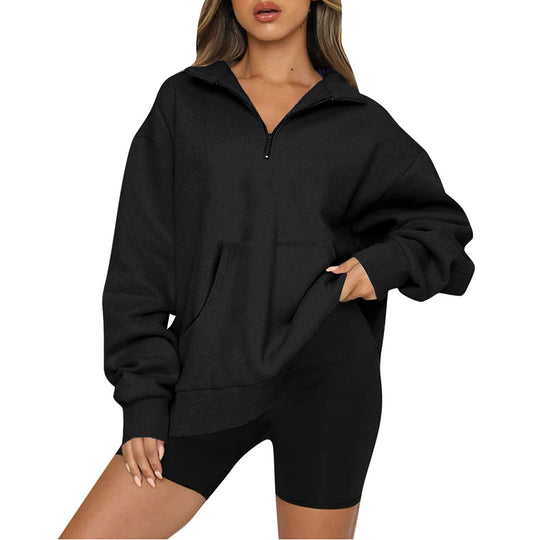 Damen nan Oversize-Halbzip-Kapuzenpullover mit Kängurutasche und verlängertem Saum Shop Nory
