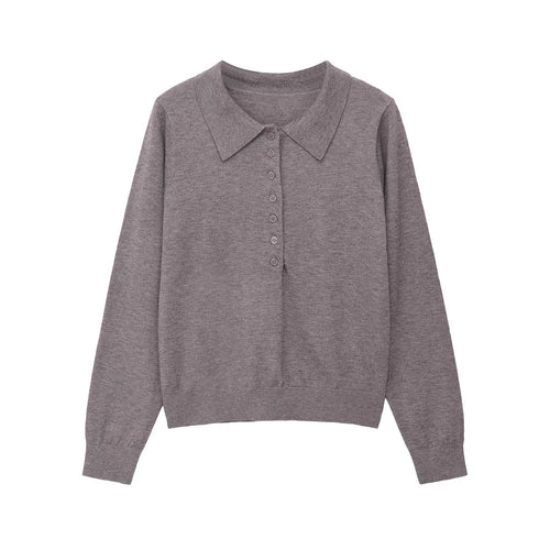 Damen Polokragen-Feinstrickpullover mit Knopfleiste und geripptem Saum Shop Nory