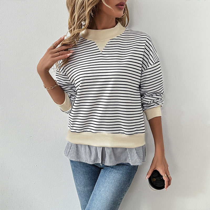 Damen Lässiges Ringel-Sweatshirt mit Lagenoptik-Saum Shop Nory