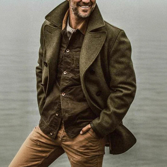 Herren Doppelreihiger Wollmantel im Peacoat-Stil mit breitem Revers Shop Nory