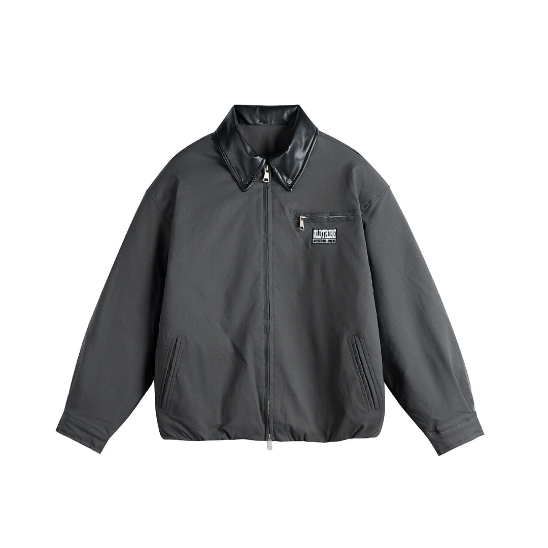 Unisex Oversized Blousonjacke mit Kunstleder-Umlegekragen, Zwei-Wege-Reißverschluss und elastischem Saum Shop Nory