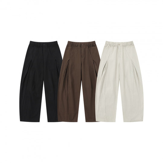 Damen Weite Culotte-Hose mit elastischem Bund, dekorativen Falten und geschwungenen Nahtdetails Shop Nory