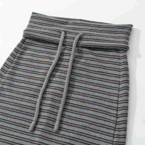 Damen Gestreifter Midirock aus Stretch-Jersey mit hohem Bündchen und Kordelzug Shop Nory