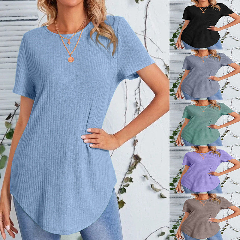 Damen lässiges Strickoberteil mit verlängertem Schnitt und Rundhalsausschnitt