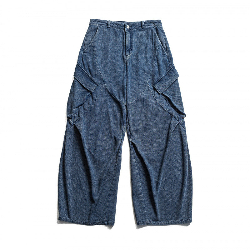 Unisex Weite Cargo-Jeans mit hoher Taille, Panelnähten und aufgesetzten Klappentaschen Shop Nory
