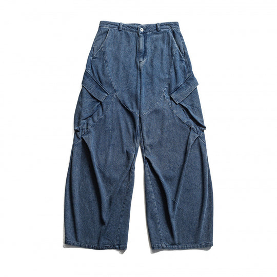 Unisex Weite Cargo-Jeans mit hoher Taille, Panelnähten und aufgesetzten Klappentaschen Shop Nory