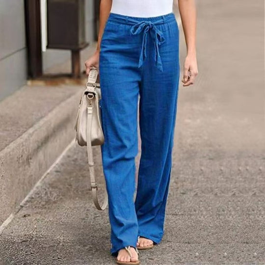 Damen Weite Lounge-Hose mit hohem Gummibund und dekorativem Bindeband Shop Nory