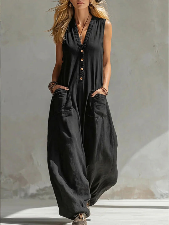 Damen Jumpsuit mit tiefem V-Ausschnitt und praktischen Taschen