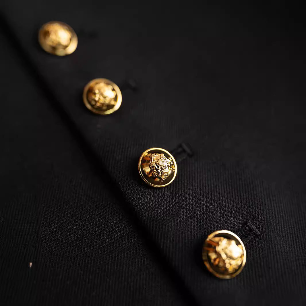 Damen Modische Jacke mit Stehkragen und goldenen Knöpfen Shop Nory