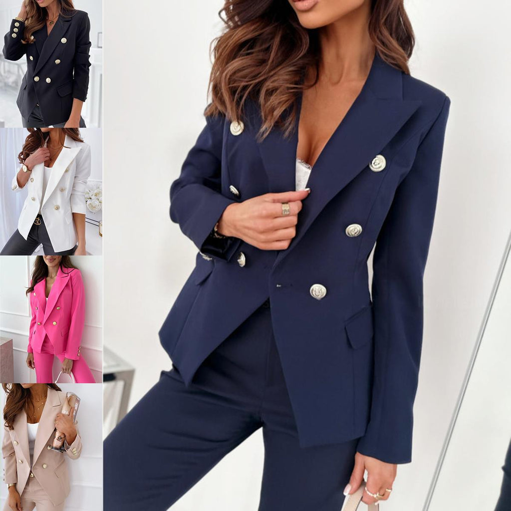Damen Eleganter Blazer mit doppelter Knopfleiste und goldenen Details Shopnory