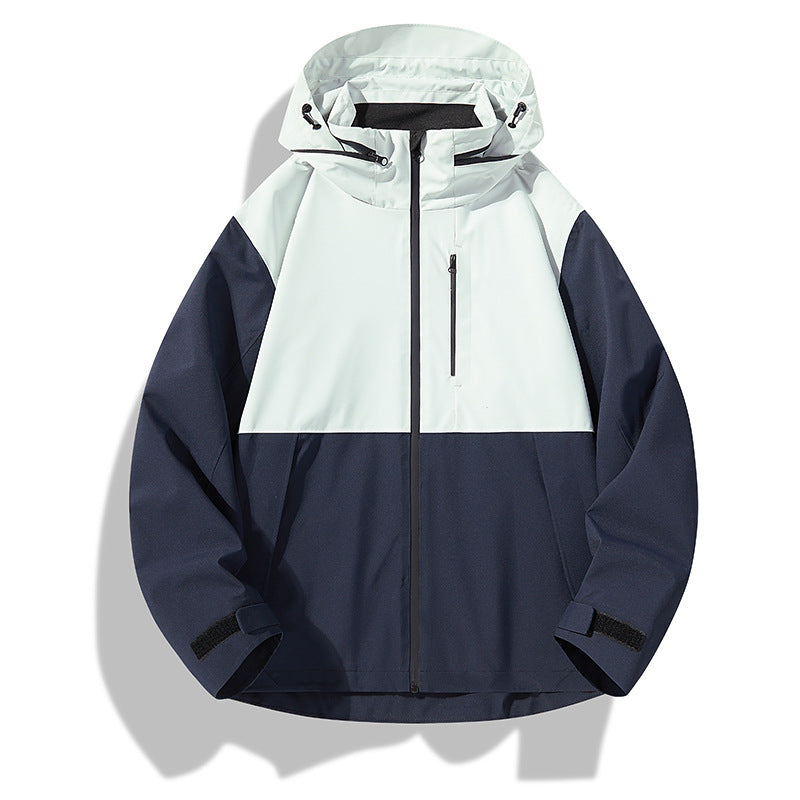 Herren Zweilagige wasserdichte Outdoorjacke mit Kapuze, Verschweißten Reißverschlüssen und Kontrastpaneelen Shop Nory