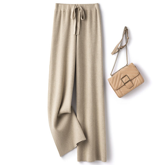 Damen Weite Rippstrick-Hose mit Tunnelzug und fließender Palazzo-Silhouette Shop Nory