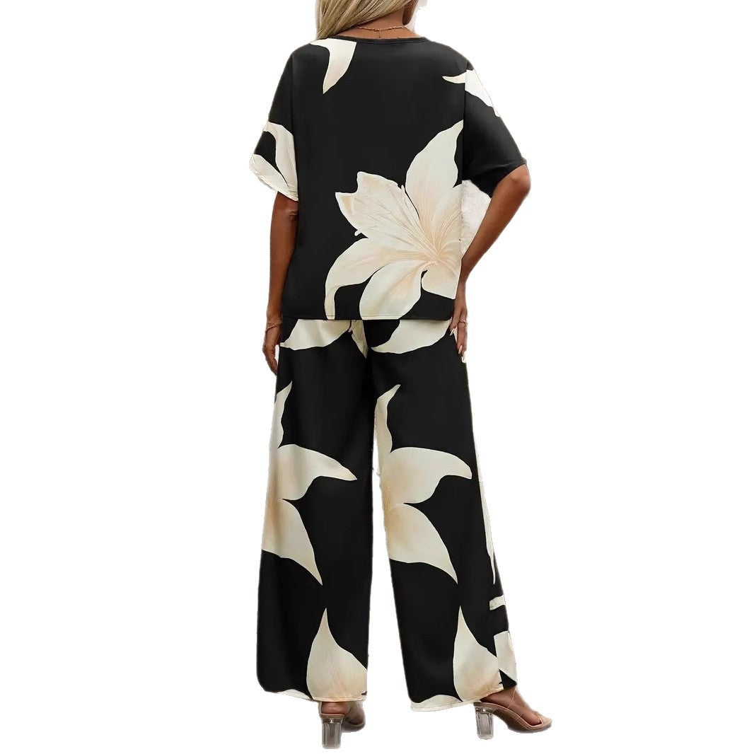 Damen Luftiges Zweiteiliges Set mit floralem Design und weitem Schnitt