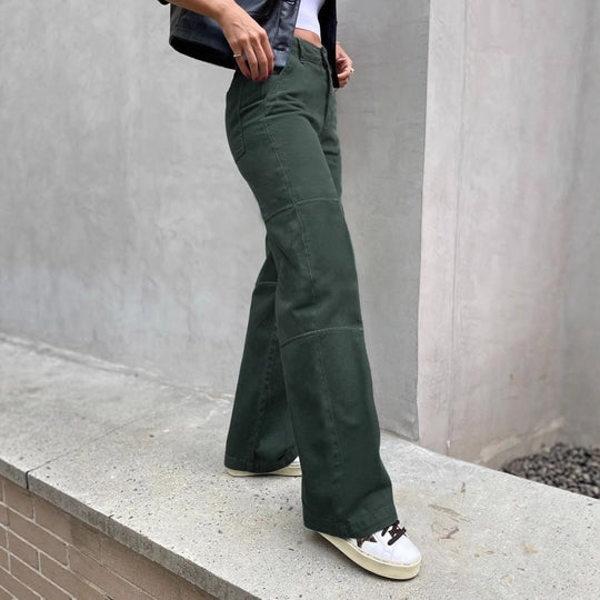 Damen Hochtaillierte Cargo-Palazzo-Hose mit Nahtsegmenten und seitlicher Klapptasche Shop Nory