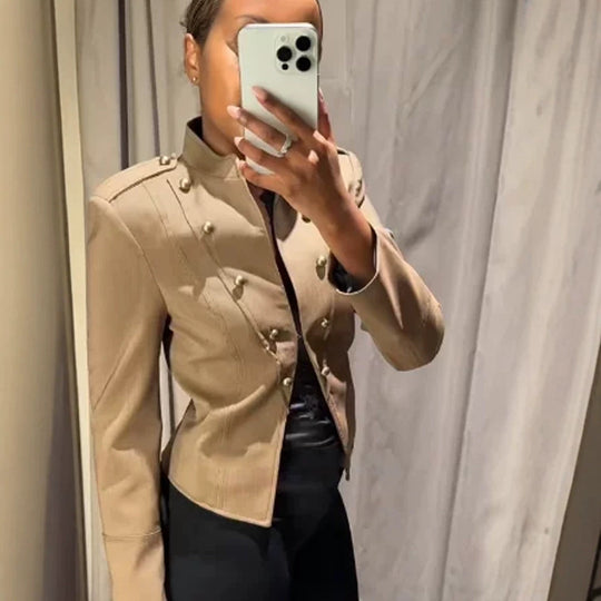 Damen Kurzblazer im Militarystil mit doppelreihigen Zierknöpfen Shop Nory
