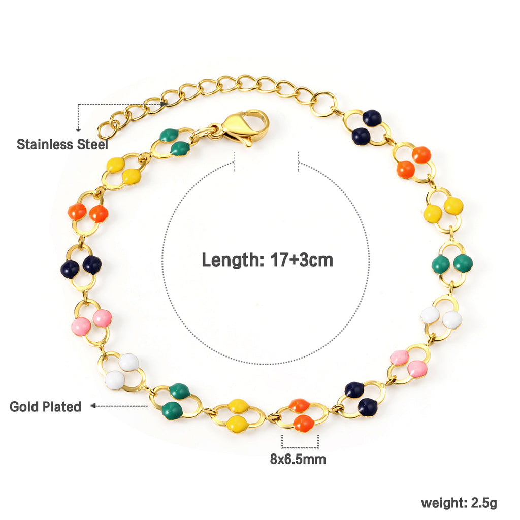 Damen Armband aus Edelstahl mit bunten Herz-Elementen und feiner Goldbeschichtung Shop Nory