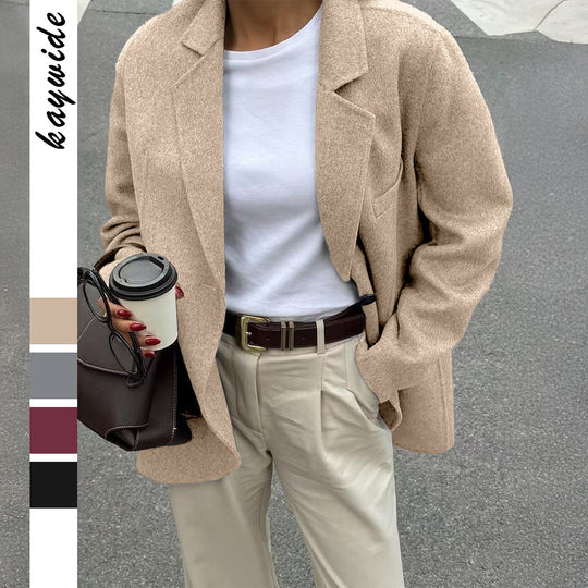 Damen nan lässiger Woll-Mantel im Boyfriend-Schnitt mit tiefem Revers und aufgesetzten Pattentaschen Shop Nory