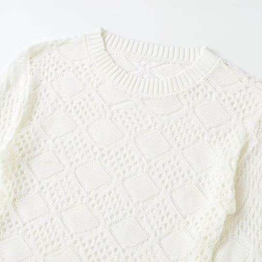 Damen Lochstrick-Pullover mit Rautenmuster und Rundhalsausschnitt Shop Nory