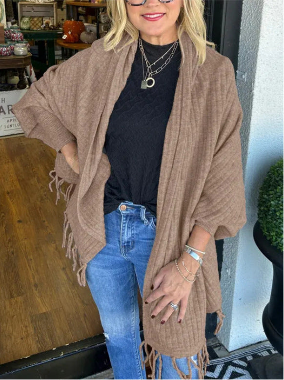 Damen vielseitiger Poncho mit Fransen