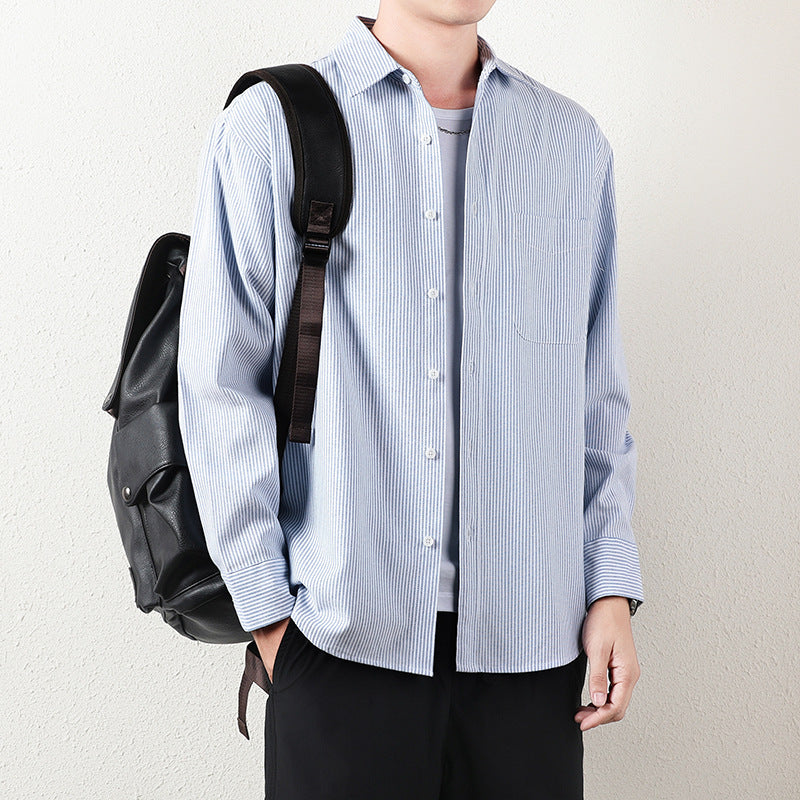 Herren Gestreiftes Oversize-Freizeithemd aus Baumwollmischung mit Brusttasche Shop Nory