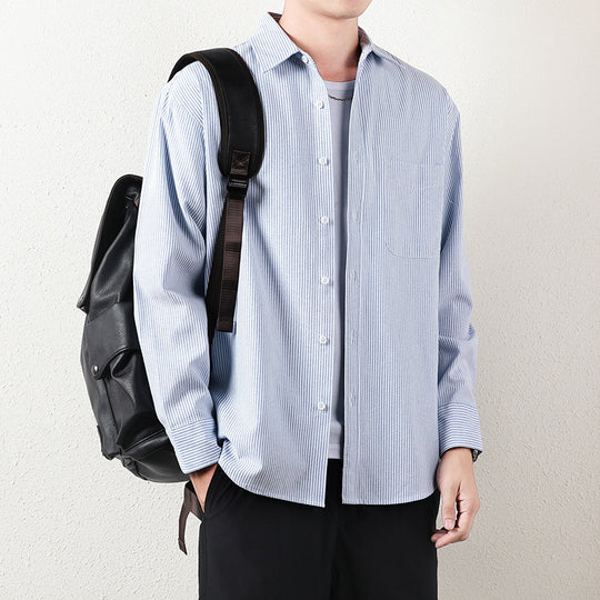 Herren Gestreiftes Oversize-Freizeithemd aus Baumwollmischung mit Brusttasche Shop Nory