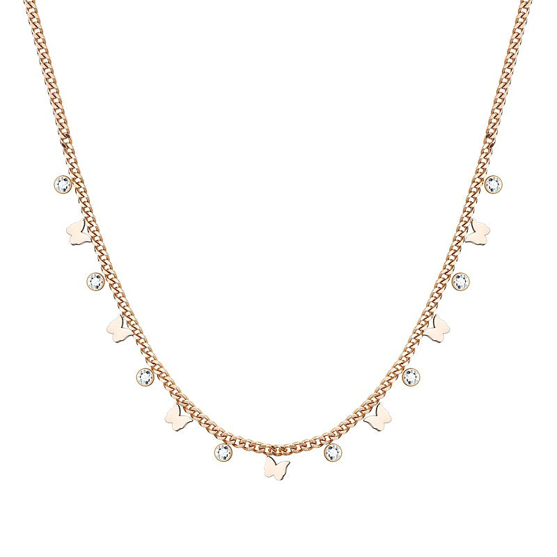 Damen Halskette mit filigranen Schmetterlingsanhängern und funkelnden Zirkonia-Steinen Shop Nory