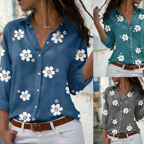 Damen Bluse mit Blumenmuster, Hemdkragen und lockerer Passform Shop Nory