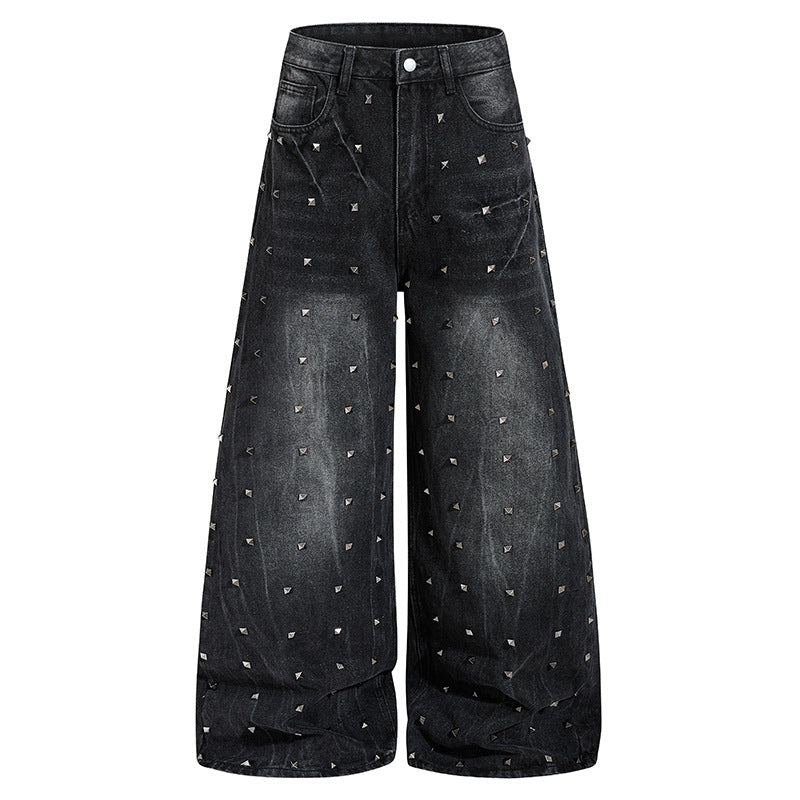 Damen High‑Waist weite Denim‑Culotte mit Metallnieten und Balloon‑Silhouette Shop Nory