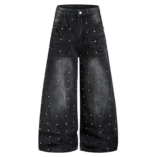 Damen High‑Waist weite Denim‑Culotte mit Metallnieten und Balloon‑Silhouette Shop Nory