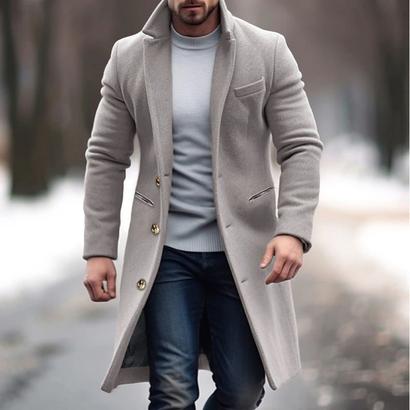 Herren Eleganter einreihiger Langmantel aus Wollmix mit schmaler Silhouette und Reverskragen Shop Nory