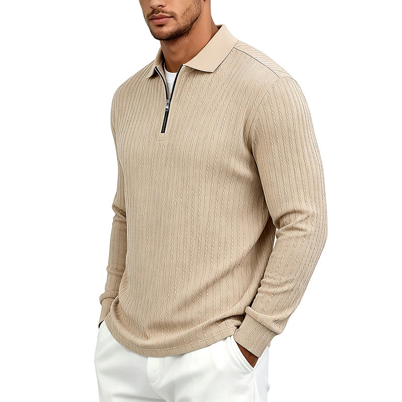 Herren Feinstrick-Polotroyer mit verdecktem Halbzip und Zopfstruktur Shop Nory