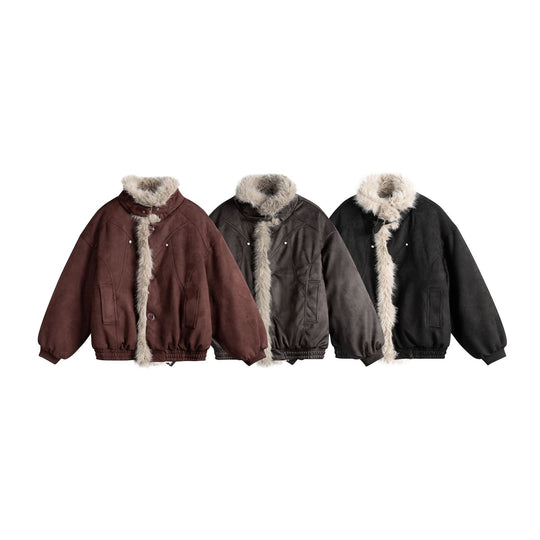 Damen Boxy‑Bomberjacke aus Veloursimitat mit voluminösem Kunstfellkragen Shop Nory