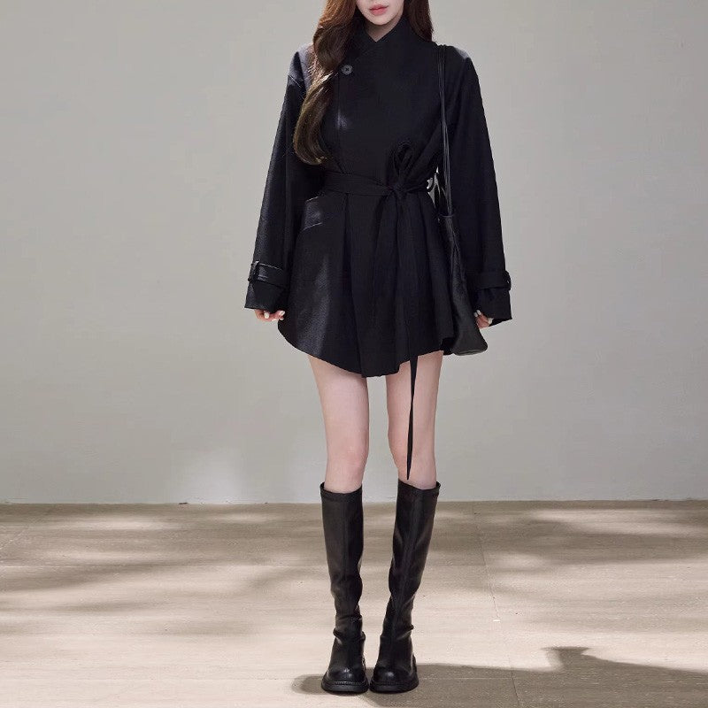 Damen Kurzes Wickelmantel-Kleid mit Taillengürtel und legerer A-Linie Shop Nory