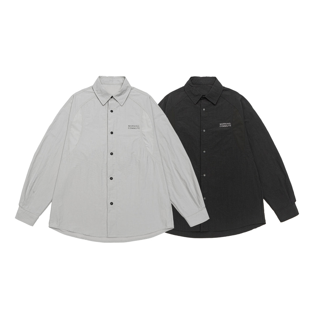 Unisex Leichtes Overshirt im Coach-Stil mit Hemdkragen und Brustprint Shop Nory