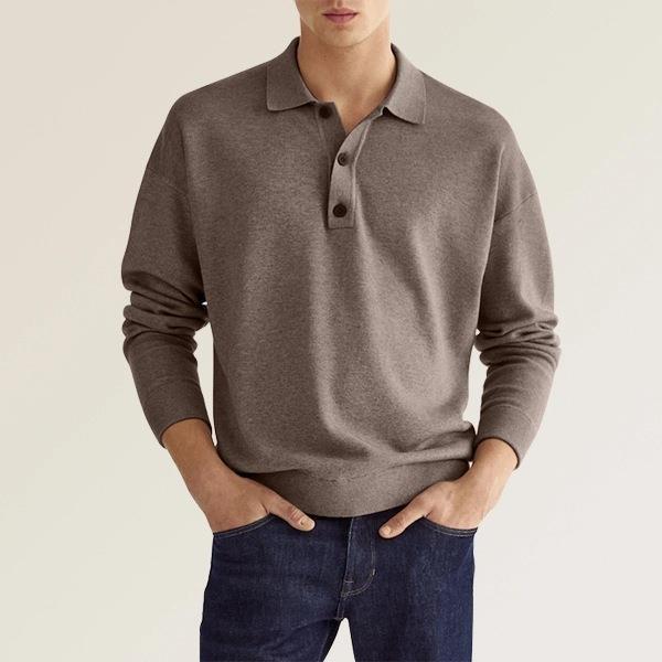Herren Feinstrick-Polo-Sweater mit langen Ärmeln, gerippten Bündchen und subtiler Knopfleiste EB